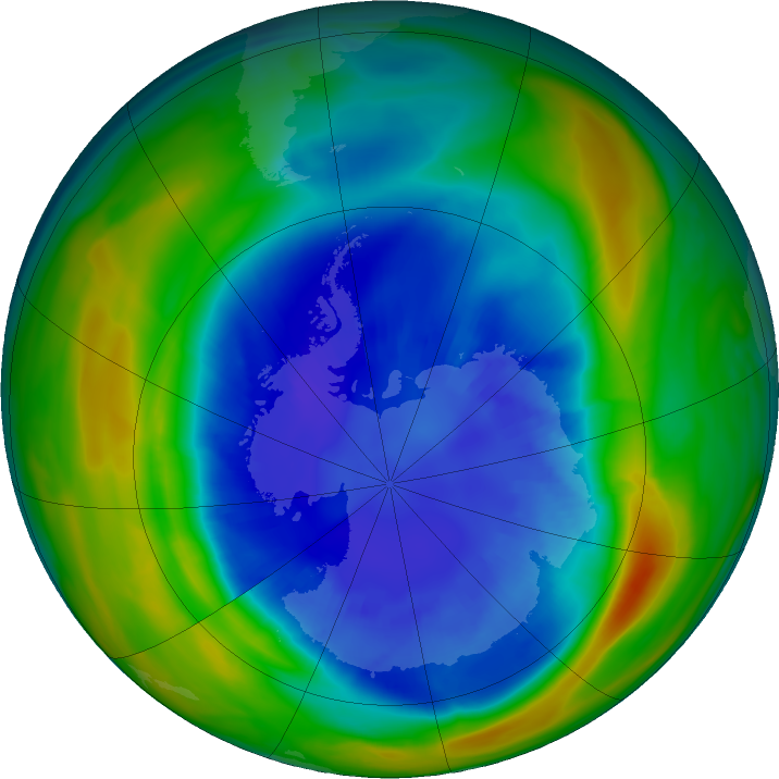 Antarctic ozone map for 02 September 2020